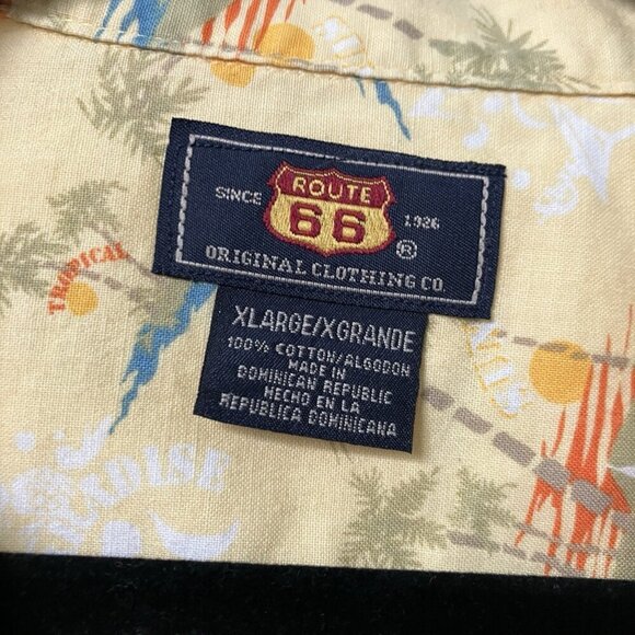 Route 66 Hawaiian Shirt Mens XL Tropical Island Resort Wear Camp Cotton Yellow - Picture 3 of 6